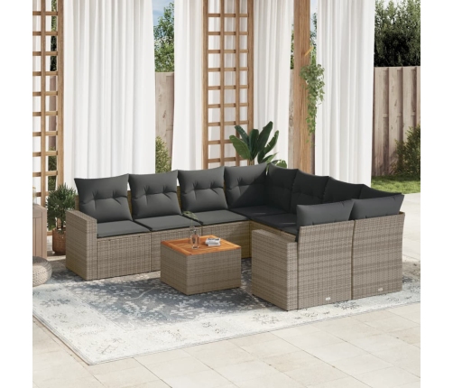 Set de muebles de jardín 9 pzas y cojines ratán sintético gris