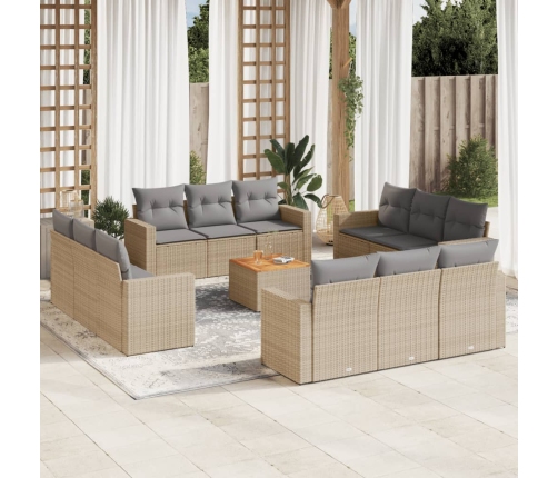 Juego de sofás jardín con cojines beige mezcla 13 pzas ratán PE