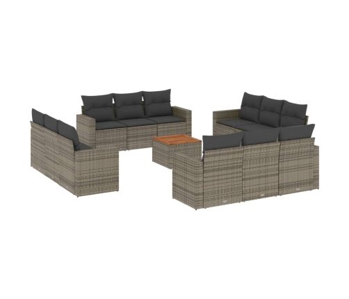 Set sofás de jardín con cojines 13 piezas ratán sintético gris