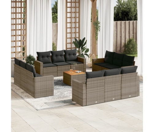 Set sofás de jardín con cojines 13 piezas ratán sintético gris