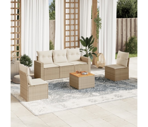 Juego de sofás jardín con cojines 6 pzas ratán sintético beige