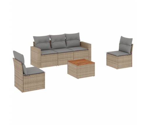 Juego de sofás jardín con cojines beige mezcla 6 pzas ratán PE