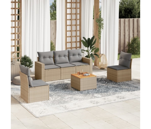 Juego de sofás jardín con cojines beige mezcla 6 pzas ratán PE