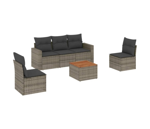 Set de muebles de jardín 6 pzas y cojines ratán sintético gris