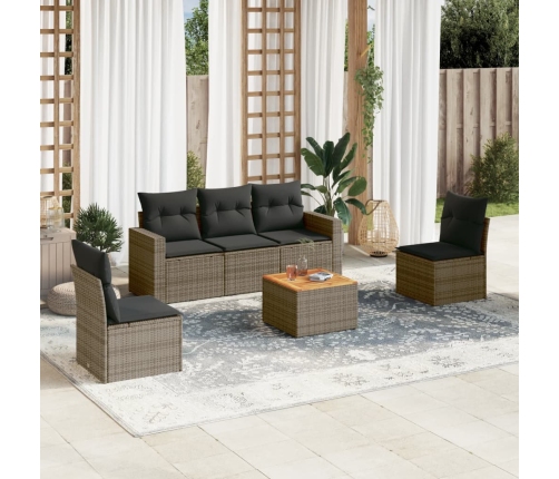 Set de muebles de jardín 6 pzas y cojines ratán sintético gris