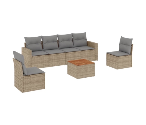 Juego de sofás jardín con cojines beige mezcla 7 pzas ratán PE