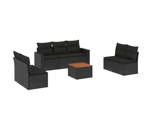 Set de sofás de jardín 8 piezas y cojines ratán sintético negro
