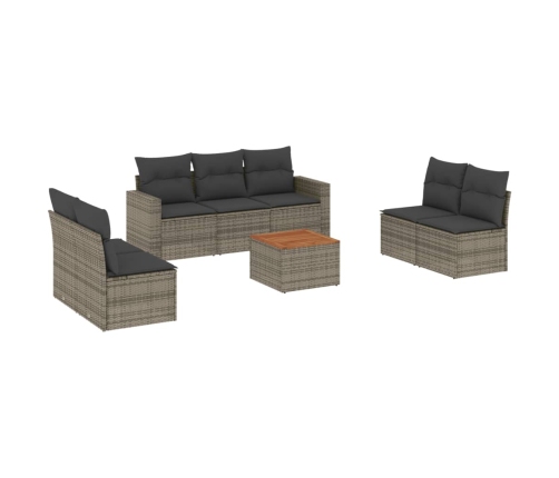Set de sofás de jardín 8 pzas y cojines ratán sintético gris