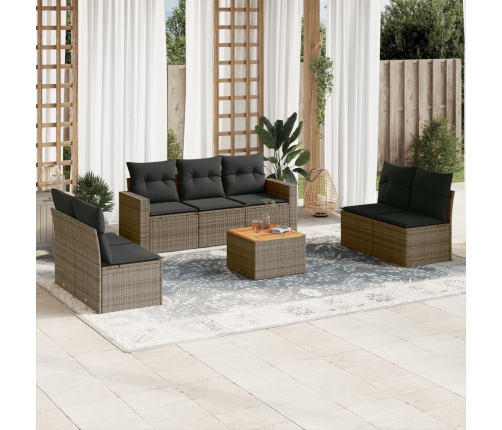Set de sofás de jardín 8 pzas y cojines ratán sintético gris