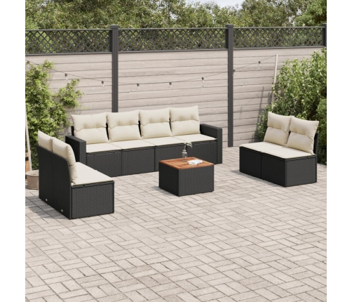 Set de sofás de jardín 8 piezas y cojines ratán sintético negro