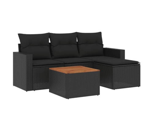 Set de muebles de jardín 5 pzas y cojines ratán sintético negro