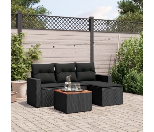 Set de muebles de jardín 5 pzas y cojines ratán sintético negro
