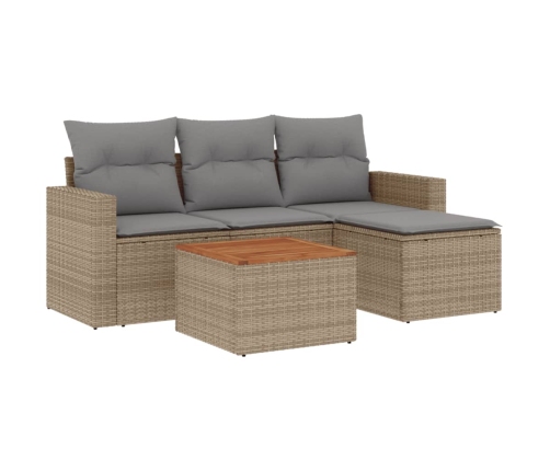 Juego de sofás jardín con cojines beige mezcla 5 pzas ratán PE