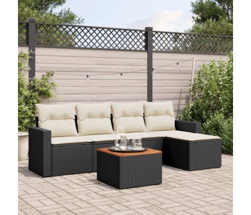 Set de sofás de jardín 6 piezas y cojines ratán sintético negro