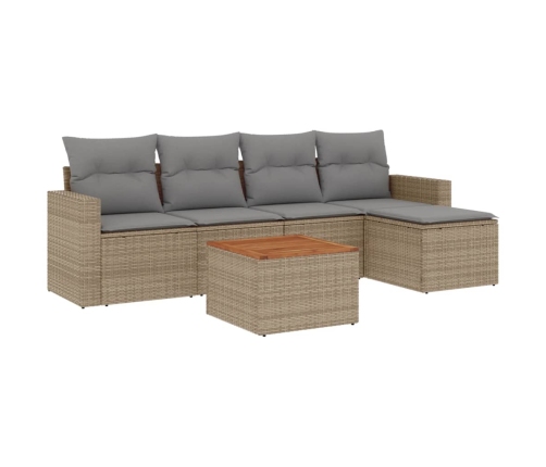 Juego de sofás jardín con cojines beige mezcla 6 pzas ratán PE
