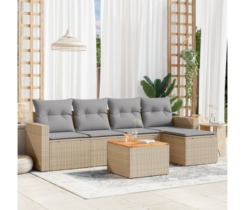 Juego de sofás jardín con cojines beige mezcla 6 pzas ratán PE