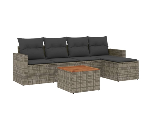 Set de muebles de jardín 6 pzas y cojines ratán sintético gris