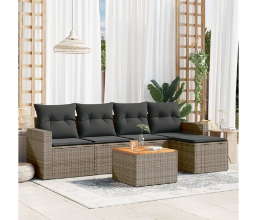Set de muebles de jardín 6 pzas y cojines ratán sintético gris