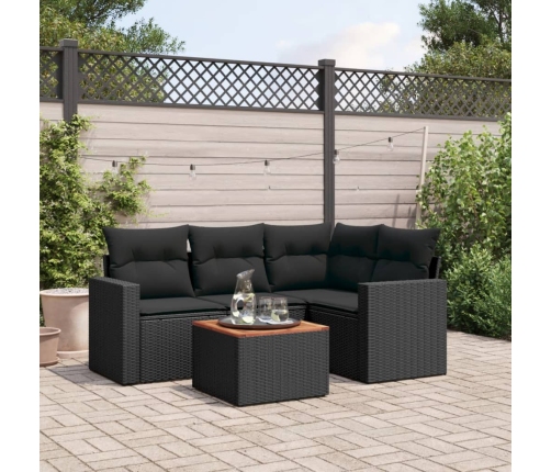 Set de muebles de jardín 5 pzas y cojines ratán sintético negro