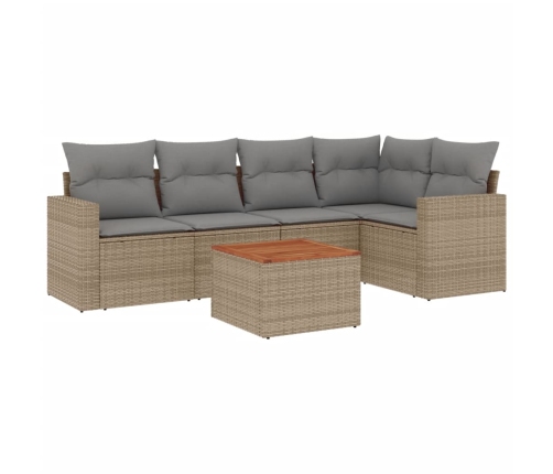 Juego de sofás jardín con cojines beige mezcla 6 pzas ratán PE