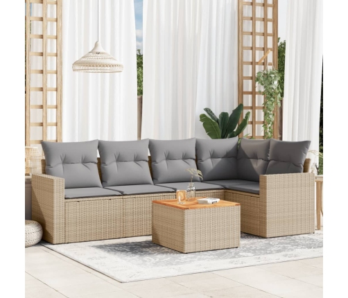 Juego de sofás jardín con cojines beige mezcla 6 pzas ratán PE