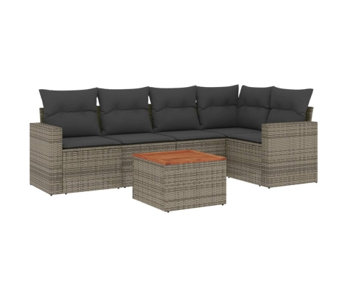 Set de muebles de jardín 6 pzas y cojines ratán sintético gris