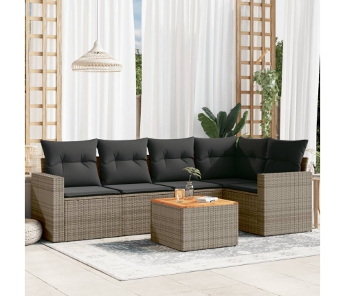 Set de muebles de jardín 6 pzas y cojines ratán sintético gris