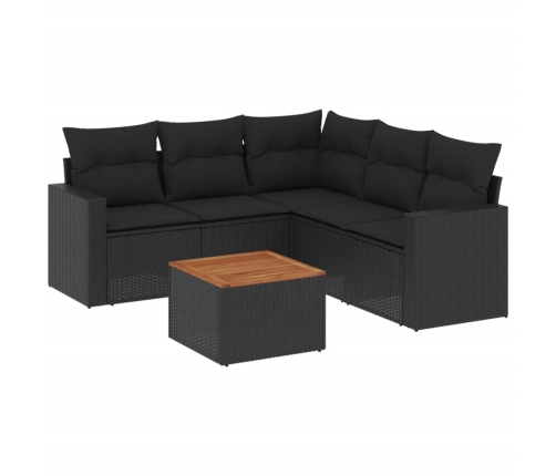Set de sofás de jardín 6 piezas y cojines ratán sintético negro
