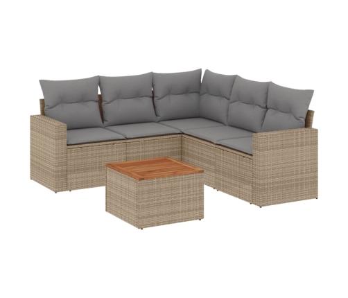 Juego de sofás jardín con cojines beige mezcla 6 pzas ratán PE