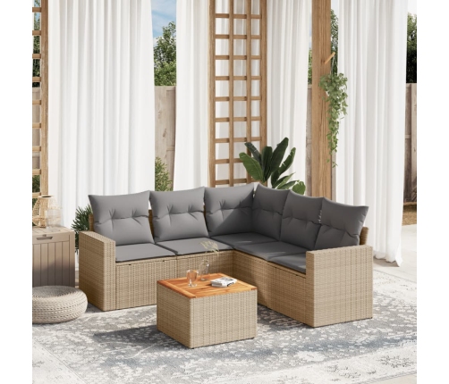 Juego de sofás jardín con cojines beige mezcla 6 pzas ratán PE
