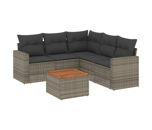 Set de muebles de jardín 6 pzas y cojines ratán sintético gris