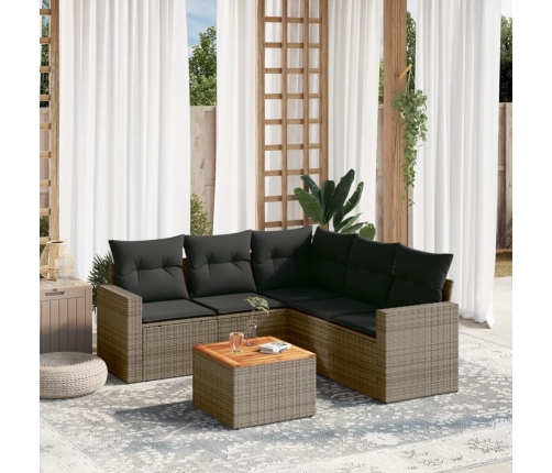 Set de muebles de jardín 6 pzas y cojines ratán sintético gris