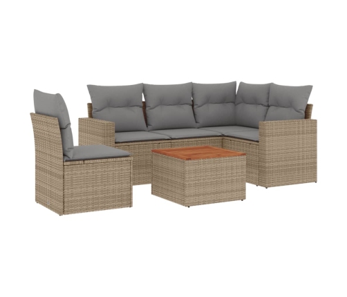 Juego de sofás jardín con cojines beige mezcla 6 pzas ratán PE