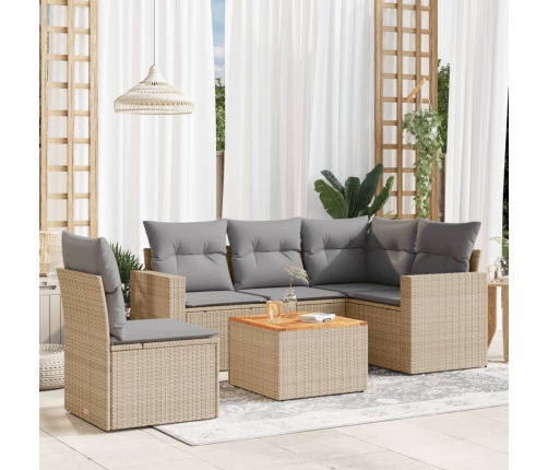 Juego de sofás jardín con cojines beige mezcla 6 pzas ratán PE