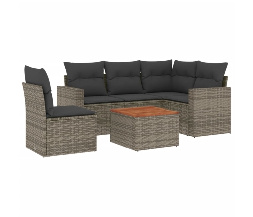 Set de muebles de jardín 6 pzas y cojines ratán sintético gris