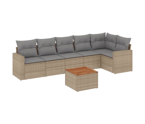 Juego de sofás jardín con cojines beige mezcla 7 pzas ratán PE
