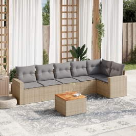 Juego de sofás jardín con cojines beige mezcla 7 pzas ratán PE