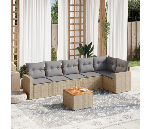 Juego de sofás jardín con cojines beige mezcla 7 pzas ratán PE