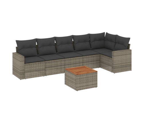 Set de sofás de jardín 7 piezas con cojines ratán PE gris