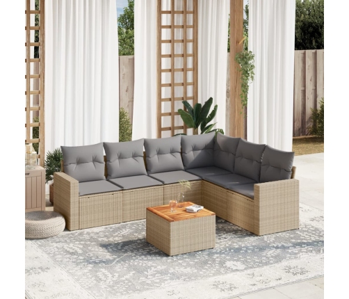 Juego de sofás jardín con cojines beige mezcla 7 pzas ratán PE