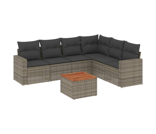 Set de sofás de jardín 7 piezas con cojines ratán PE gris
