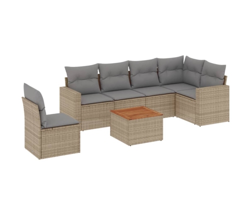 Juego de sofás jardín con cojines beige mezcla 7 pzas ratán PE