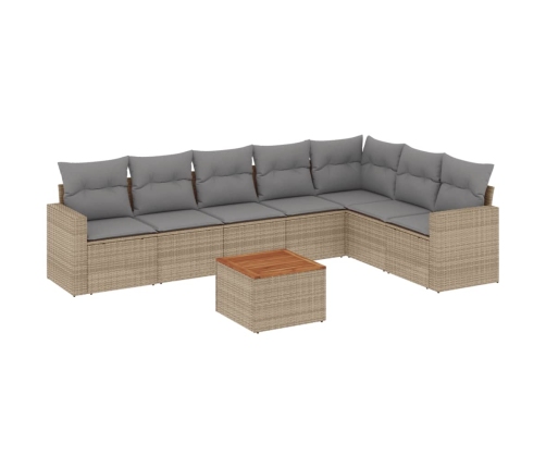 Juego de sofás jardín con cojines beige mezcla 8 pzas ratán PE