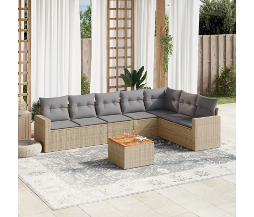 Juego de sofás jardín con cojines beige mezcla 8 pzas ratán PE