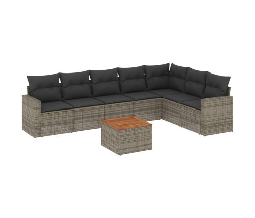 Set de sofás de jardín 8 pzas y cojines ratán sintético gris