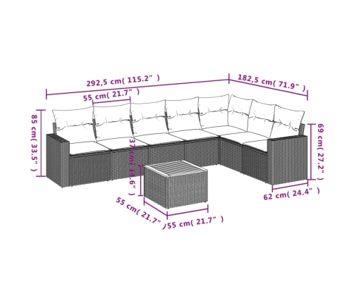 Set de sofás de jardín 8 pzas y cojines ratán sintético gris
