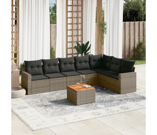 Set de sofás de jardín 8 pzas y cojines ratán sintético gris
