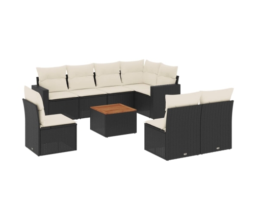 Set de sofás de jardín 8 piezas y cojines ratán sintético negro
