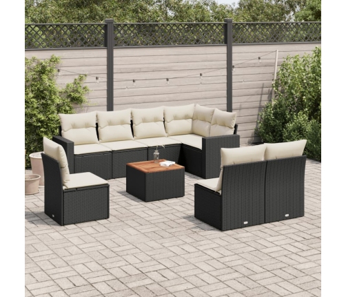Set de sofás de jardín 8 piezas y cojines ratán sintético negro