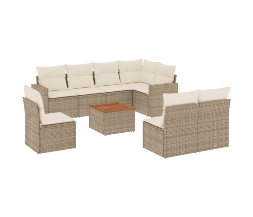 Set de sofás de jardín 9 pzas con cojines ratán sintético beige